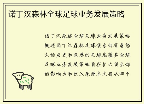诺丁汉森林全球足球业务发展策略